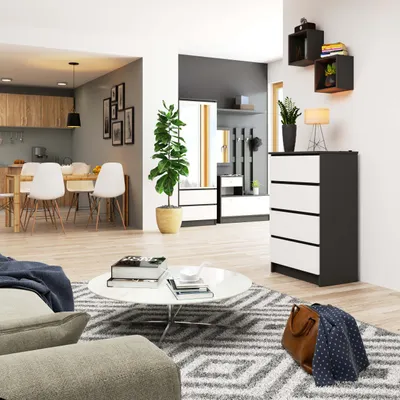 Produktbild von Hochkommode 60cm mit 4 Schubladen Sideboard Schrank Anrichte 99cm hoch 40cm