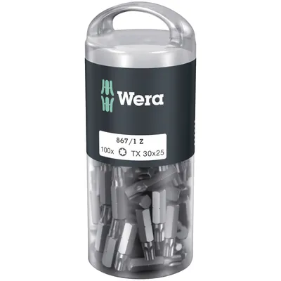 Produktbild von Wera 05072451001, 100 Stück(e), Torx, TX 30x25, 25 mm, 25,4 / 4 mm (1 / 4"), Hexagonal