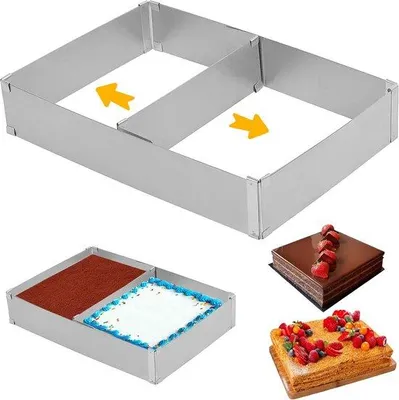 Produktbild von Famanu Backrahmen rechteckig verstellbar - 8 cm hohe quadratische Backform - verstellbare Größe 23,5-53 x 17,5-33 cm