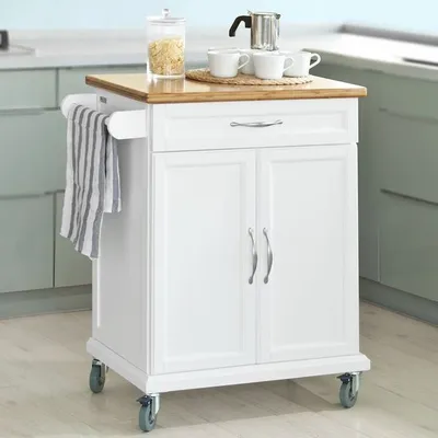 Produktbild von Küchentrolley Bambus MDF weiß braun 66x91x46cm
