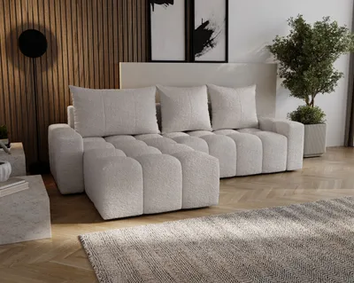 Produktbild von Ecksofa mit Schlaffunktion Wilson Boucle - Eckcouch 255 cm, Sofa mit Bettkasten - Links, Hellgrau (Anthology 15)