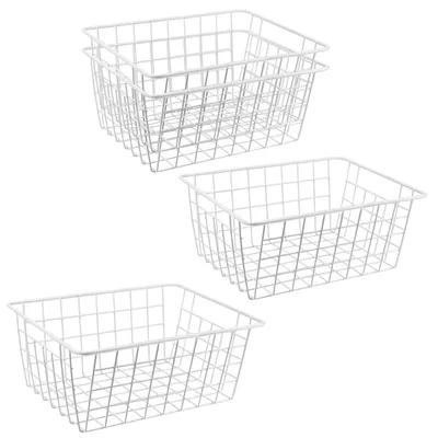 Immagine prodotto di Omgoods - Set di 4 cesti in filo metallico bianchi, contenitori impilabili
