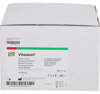 Zdjęcie produktu dla Kompresy chłonne Vliwazell 10 x 10 cm niesterylne, 100 kompresów