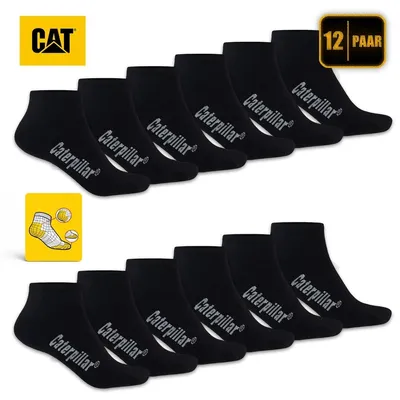 Produktbild von 12 Paar CAT CATERPILLAR SNEAKERS Sneaker Socken in Schwarz & Größe 35-38 dünne kurze Strümpfe gekämmte atmungsaktive Baumwolle Arbeitssneaker Füßlinge