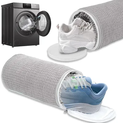 Produktbild von Schuhe Waschbeutel Sneaker, 2 Stück Wäschenetze, mit 360°-Reinigungsflaum, schuh waschbeutel für waschmaschine, für Sneaker, Socken, Grau