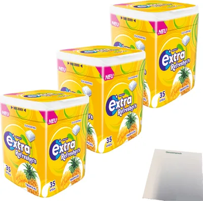 Produktbild von Wrigleys Extra Refreshers Tropical Kaugummi 3er Pack (3x35 Stck. Dose) + usy Block