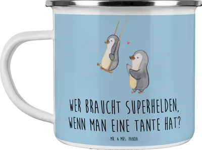 Produktbild von Mr. & Mrs. Panda Teebecher Lieblings-Tante - Blau Pastell - Geschenk, Emaille Tasse, Unterstützung, Teetasse, Familie, Nichte, Lebenshilfe, Heldin, Haferl, Neffe, Pott