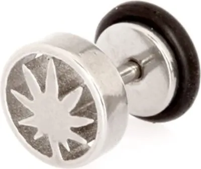Produktbild von Ohrstecker Ear Fake Plug Marijuana Silber Stahl mit Gummiring Ohrpiercing- 1889