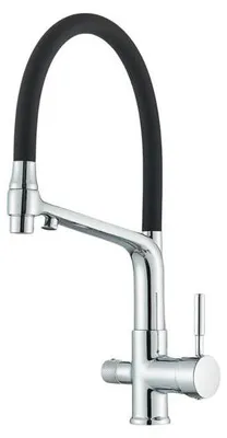 Produktbild von 3-Wege Küchenarmatur Flexible mit Wasserfilter-Anschluss, herausziehbare Brause, 360° schwenkbar, getrennte Wasserwege, Keramikkartusche Silber-chrom