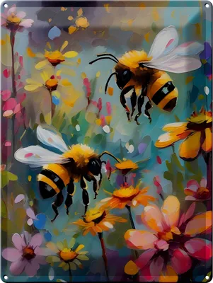 Produktbild von Blechschild Bienen Blumenfelde, 40x30 cm , Blechschilder Bienen Tier Wiese