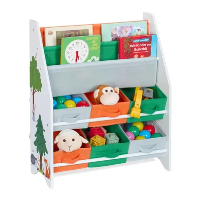 Produktbild von Relaxdays Kinderregal mit 6 Aufbewahrungsboxen & 2 Hängefächern, HxBxT: 74 x 62,5 x 31 cm, Kinder Spielzeugregal, bunt