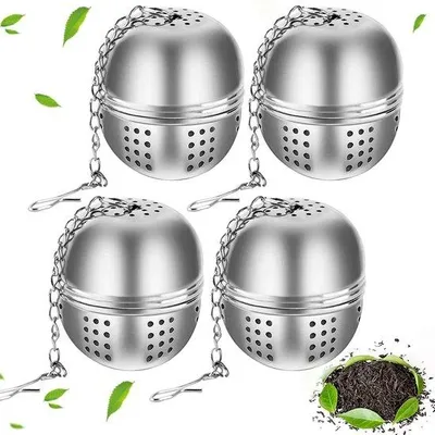 Produktbild von Ibenzoa® Edelstahl-Teesieb 4er-Set – feinmaschige Teesiebe für losen Tee & Gewürze, Radius 4 cm × H 4,5 cm, Kette 8,7 cm für Tasse & Teekanne
