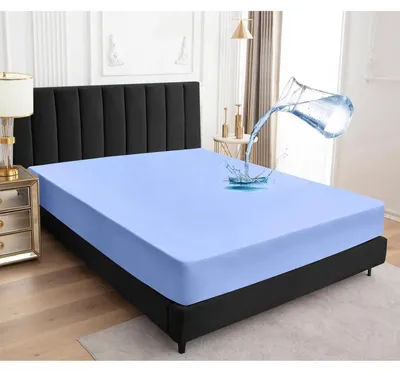 Zdjęcie produktu dla Wodoodporna ochrona na materac, jednoosobowa, 90x190 cm, niebieska, z gumką, oddychająca, łatwa w pielęgnacji