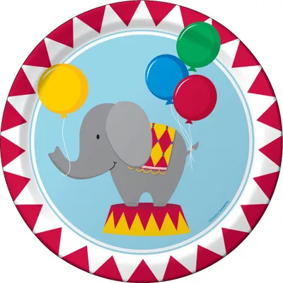 Produktbild von Bunte Pappteller 'Kleiner Zirkus' für Kindergeburtstag, Ø 23 cm, 8er Pack