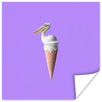 Produktbild von MuchoWow® Poster Eiscreme - Vogel - Pelikan - Weiß - Eistüte 75x75 cm - Wand Dekoration