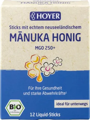 Obrázek produktu pro Hoyer Manuka Honey Liquid Sticks | MGO 250+ | 12 tyčinek