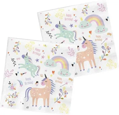 Productafbeelding van Servetten met eenhoorn- en regenboogmotief - 20 stuks, 33x33 cm