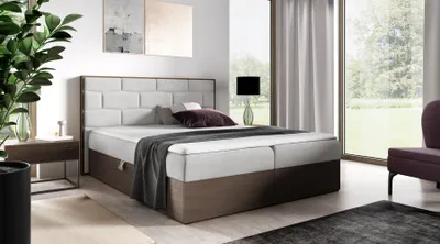 Produktbild von Kontinentales Bett 140x200 CHANTELLE 9 - dunkle Eiche / helles Grau 2 + GRATIS Matratzenauflage