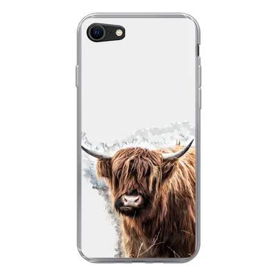 Produktbild von MuchoWow® Handyhülle Schutzhülle Hülle für iPhone SE 2020 Schottischer Highlander - Farbe - Grau Silikon Softcase Handy Hülle - Kartenbesitzer