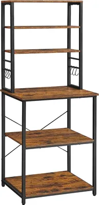 Immagine prodotto di Scaffale da cucina VASAGLE, scaffale in piedi con ripiani, con 6 ganci e struttura in metallo, scaffale per microonde, design industriale, 40 x 60 x 167 cm