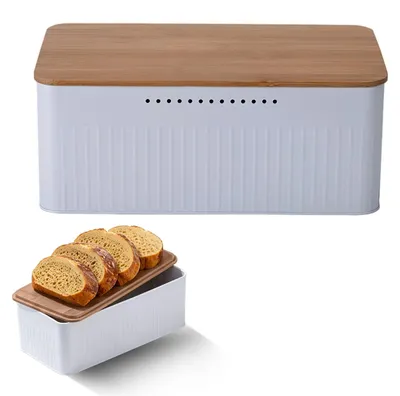 Produktbild von 2-in-1 Metall Brotdose mit Schneidebrett und Bambusdeckel