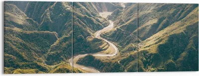 Produktbild von Bild auf Leinwand - Leinwandbild - 3 Teile - Berge Weg Wald - 150x50cm - Wand Bild - Wanddeko - Wandbilder - Leinwanddruck - Bilder - Wanddekoration - Leinwand bilder - Wandbild - CA150x50-4700