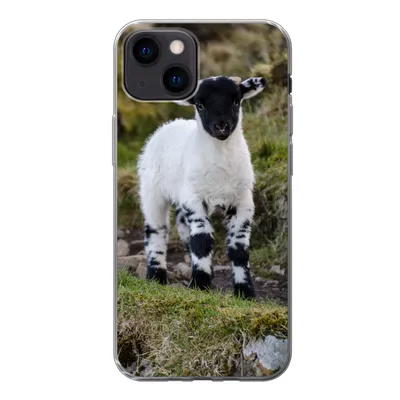 Produktbild von MuchoWow® Handyhülle Schutzhülle Hülle für iPhone 13 mini Lamm - Schwarz - Weiß - Tupfen Silikon Softcase Handy Hülle - Softcase
