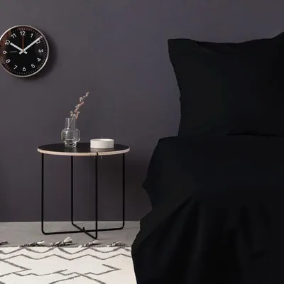Zdjęcie produktu dla Zestaw pościeli z poszewką na kołdrę, 220 x 240 cm, 2 poszewki na poduszki 60 x 60 cm, Satyna 100% bawełna, Czarny