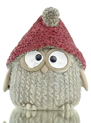Produktbild von POSIWIO Weihnachtsdeko Eule grau mit roter Mütze 6 cm - Polyresin