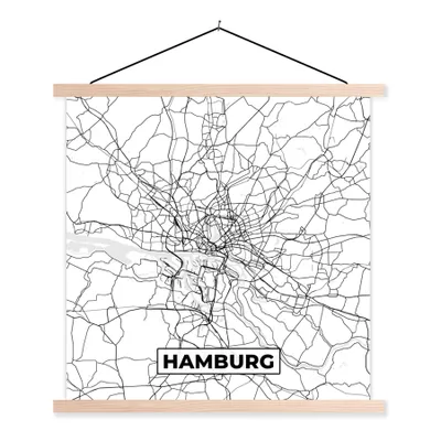 Produktbild von MuchoWow® Textilposter Karte - Hamburg - Stadtplan 60x60 cm mit holzfarbenen Rahmen - Wanddekoration