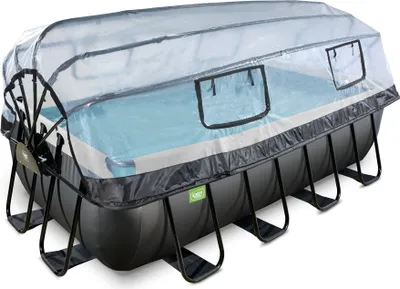 Obrázek produktu pro Černý kožený bazén EXIT 400x200x100cm s pískovou filtrací, čerpadlem a krytem - černý