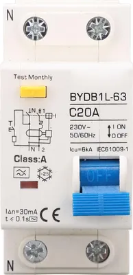 Obrázok produktu pre 230V 20A AC ochrana proti úniku Spínač typu DIN Rail Mount 1P Miniatúrny istič