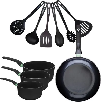 Image de Set de 1 poêle 28 cm, 3 casseroles antiadhésives céramique 16, 18 et 20 cm et 6 ustensiles Fackelmann Brandao