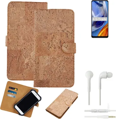 Produktbild von K-S-Trade Hülle kompatibel mit Motorola Moto E32s + in ear Kopfhörer Kork Handyhülle Cover  Schutzhülle TPU Case Bumper in Hellbraun, (1x)