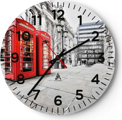 Produktbild von Wanduhr - Rund - Glasuhr - Telefon London Kultur - 40x40cm - Schleichendes Uhrwerk - Lautlos - zum Aufhängen bereit - Dekoration Modern - Wanddekoration aus Glas - C4AR40x40-2595