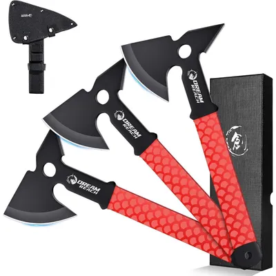 Productafbeelding van Axtset, campingbijl, handbijl, geschikt voor bushcraft en bosbouw, 3 stuks, rood
