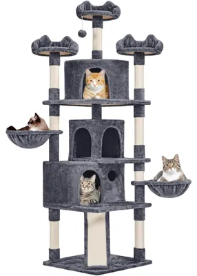 Imagen del producto de Rascador para gatos - Árbol para gatos 194 cm - Felpa con sisal - Gris oscuro - Para 3 a 4 gatos