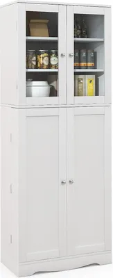 Produktbild von GOPLUS Küchenschrank, Küchenbuffet mit 2 Glastüren und Schrank, Hochschrank, freistehender Aufbewahrungsschrank Hochschrank für Wohnzimmer, Küche (Weiß)