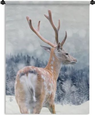 Produktbild von MuchoWow® Wandteppich Wandbehang Winter - Hirsche - Tiere 120x160 cm Tapisserie Dekoration Wandtuch - Wohnzimmer - Moderne