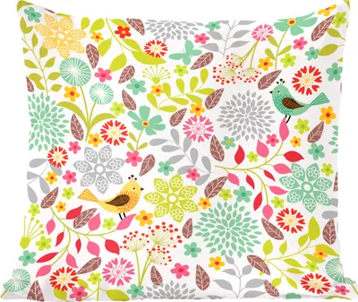 Produktbild von MuchoWow® Zierkissen Sofakissen Wohnzimmer Dekokissen 45x45 cm Illustration eines Blumenmusters mit Vögeln - Schlafpolster - Polster für das Sofa