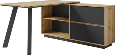 Produktbild von byLIVING Schreibtisch TALOS / Evoke Eiche (Eiche-Optik), schwarz / L-Form, Tischplatte aufgedoppelt & Schubkästen mit Vollauszug / Bürotisch / Winkelschreibtisch / B 138 cm, H 75,4 cm, T 150 cm