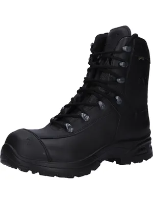 A black work boot on a white background.