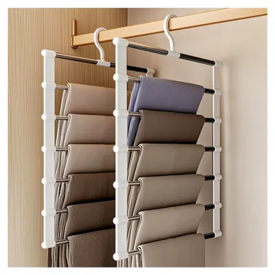 Produktbild von 2 Stück Hosenbügel 6 Etagen Kleiderbügel Hosen Platzsparend für Hosen Bügel Mehrfach Kleiderbügel Hosenkleiderbügel Hosenhalter für Kleiderschrank Kleidung, Handtücher, Schals, Jeans