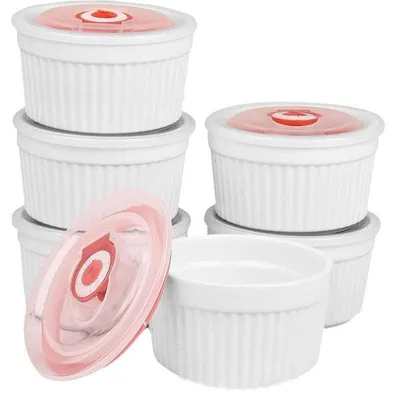 Productafbeelding van 6 stuks 8 oz porseleinen ramekins met deksels, oven- en vaatwasmachinebestendig