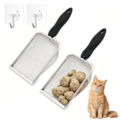 Productafbeelding van 2 stuks kattenbaklepels van roestvrij staal