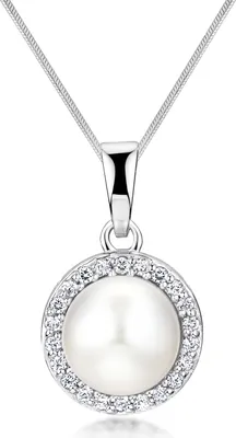 Produktbild von MATERIA Damen Kettenanhänger Perle weiß mit Zirkonia aus 925 Sterling-Silber wahlweise mit Kette rhodiniert