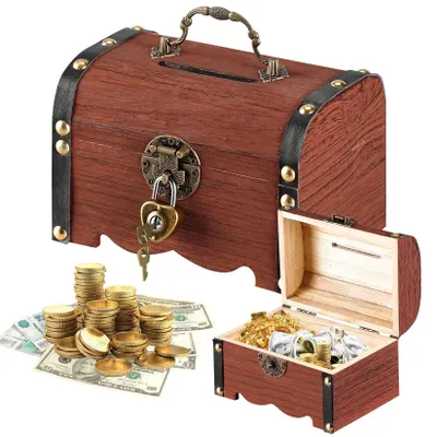 Productafbeelding van Vintage Houten Schatkist met Slot voor Opslag