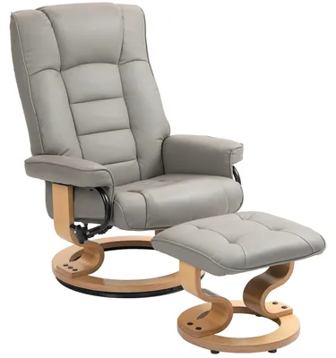 Produktbild von Relaxsessel mit Hocker, drehbar & neigbar, Kunstlederbezug, bis 150 kg, Holzgestell, Grau
