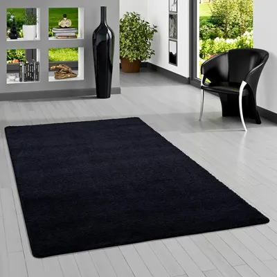 Produktbild von Hochflor Shaggy Teppich Palace Schwarz, Größe:200x200 cm