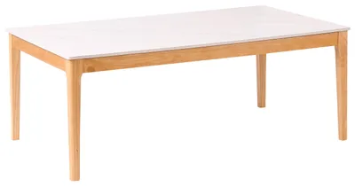 Produktbild von BELIANI Couchtisch Weiß MDF-Platte u. Keramik mit Holzbeinen Marmor Optik Rechteckig 120x70 cm Moderner Wohnzimmertisch Sofatisch Kaffeetisch